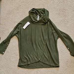 NY Collection Green Cowl Neck Sweater Lightweight Casual